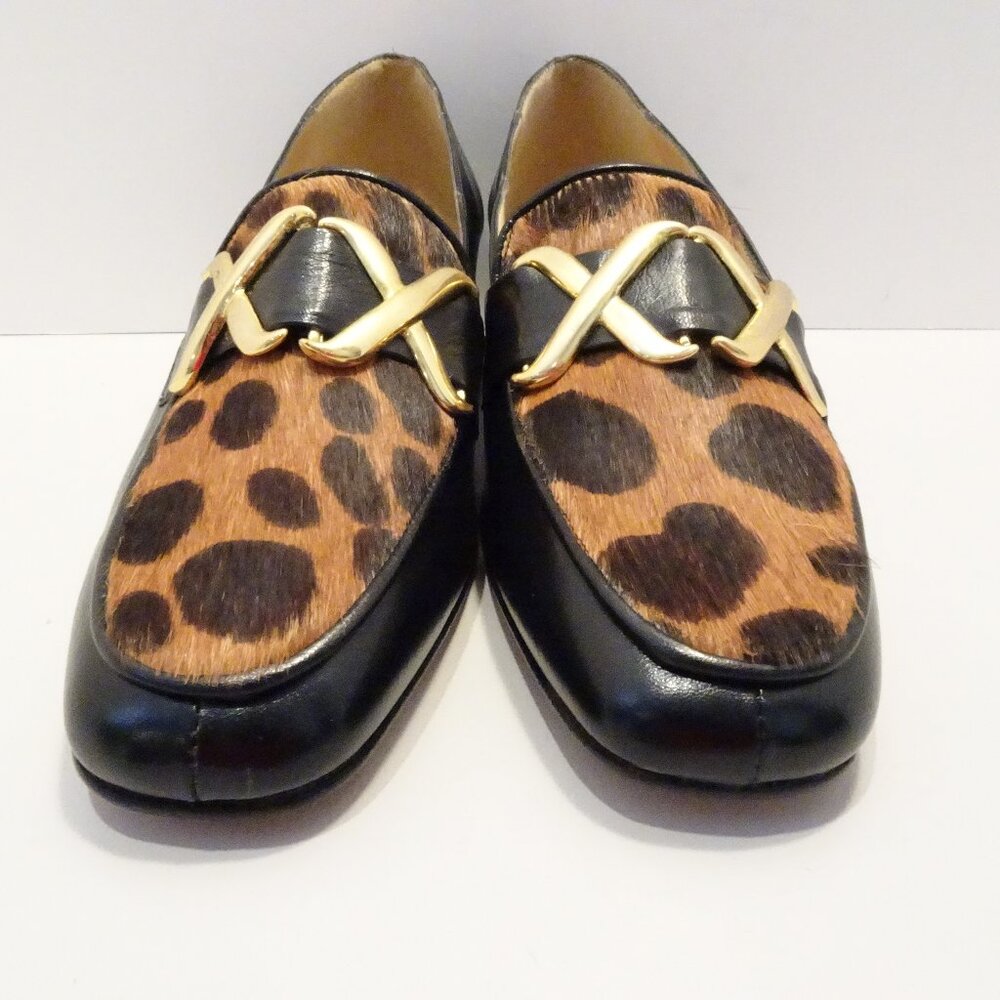 Vintage Coup D’Etat Black Block Heel Loafers Leopard Calf Hair Size 4.5 Square - Picture 1 of 5